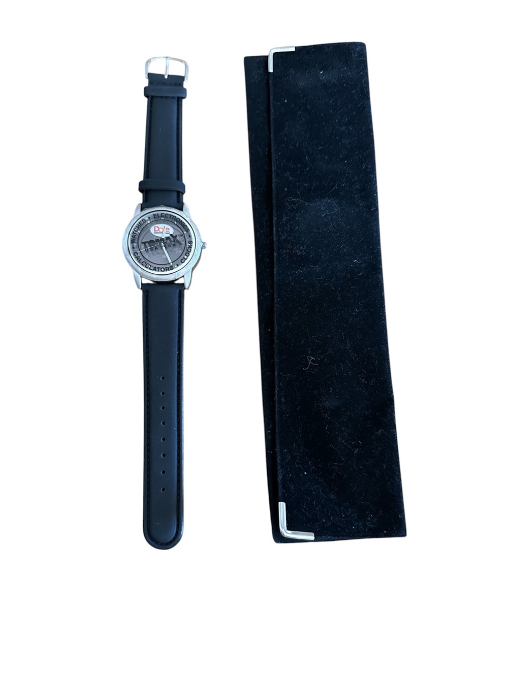 Black Strap Tomax Watch with Silver Case and Novelty Dial